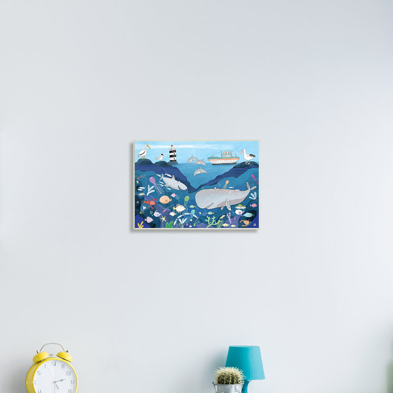 Illustration d'un enfant sous-marin, requin-baleine - peinture, H 13 po x l 19 po, Plaque murale