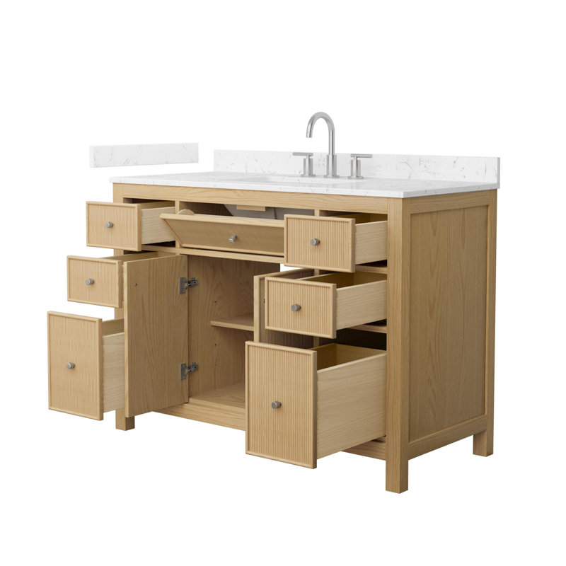 Pendry Freestanding Single Bathroom Vanity with Cultured Marble Top, Brushed Nickel, 8" Widespread, 48"