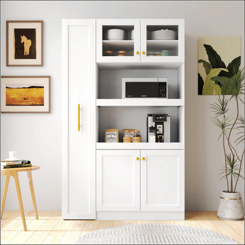Kitchen Pantry Cabinet With Multi-Functional Pull-Out Multi-Tier Storage Shelf