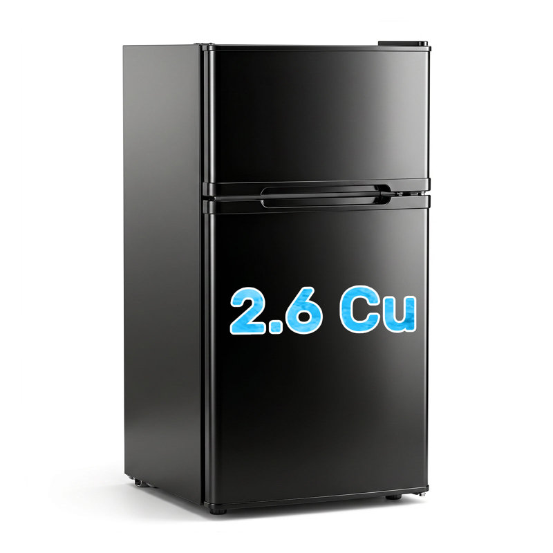 Mini réfrigérateur à porte double avec congélateur BacklD de 2,6 pieds cubes, petit réfrigérateur compact avec 3 réglages de température, mini réfrigérateur à faible bruit et écoénergétique pour dortoir, bureau, chambre à coucher, véhicule récréatif, noir