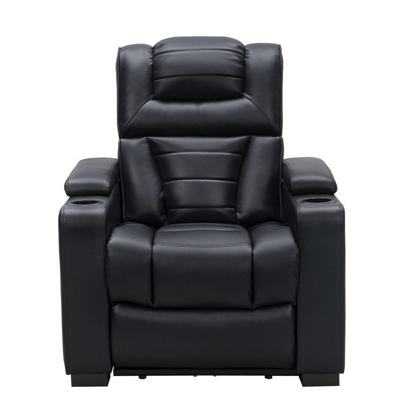 Faux Leather Power Recliner, Black Faux Leather