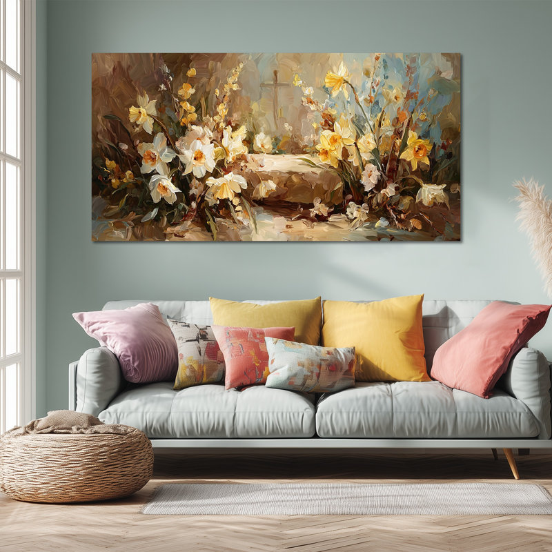 Art mural sur toile de Pâques de Timuba - décoration murale de photos florales de Pâques, œuvre d'art chrétienne avec tombe vide pour la décoration intérieure, cadre tendu avec galerie, 16 po x 32 po