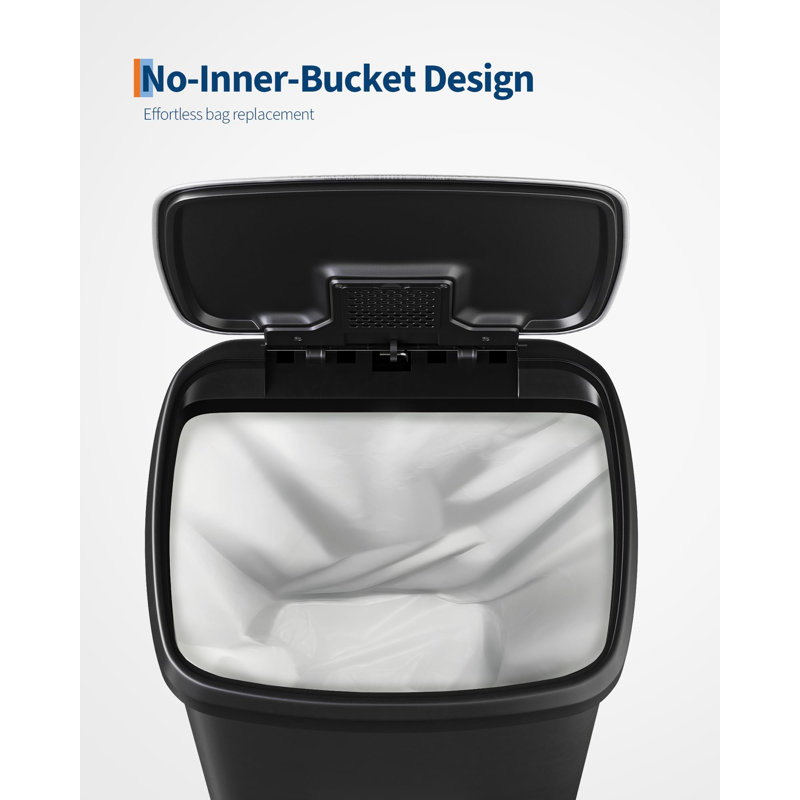 Large Capacity Step-On Kitchen Trash Can – 13 Gallon / 50L Black Plastic – Soft Close Lid, Rustproof, Liner Rim & Rear Handle – Garbage Bin for Home & Office