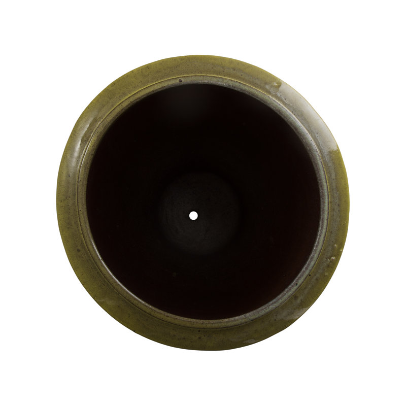 Anduze French Yellow Ceramic Round Planter with Drainage Hole, 23" H x 18.5" W x 18.5" D