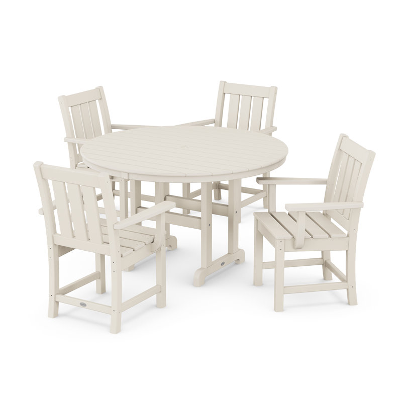 Oxford 5-Piece Round Farmhouse Dining Set, Sand