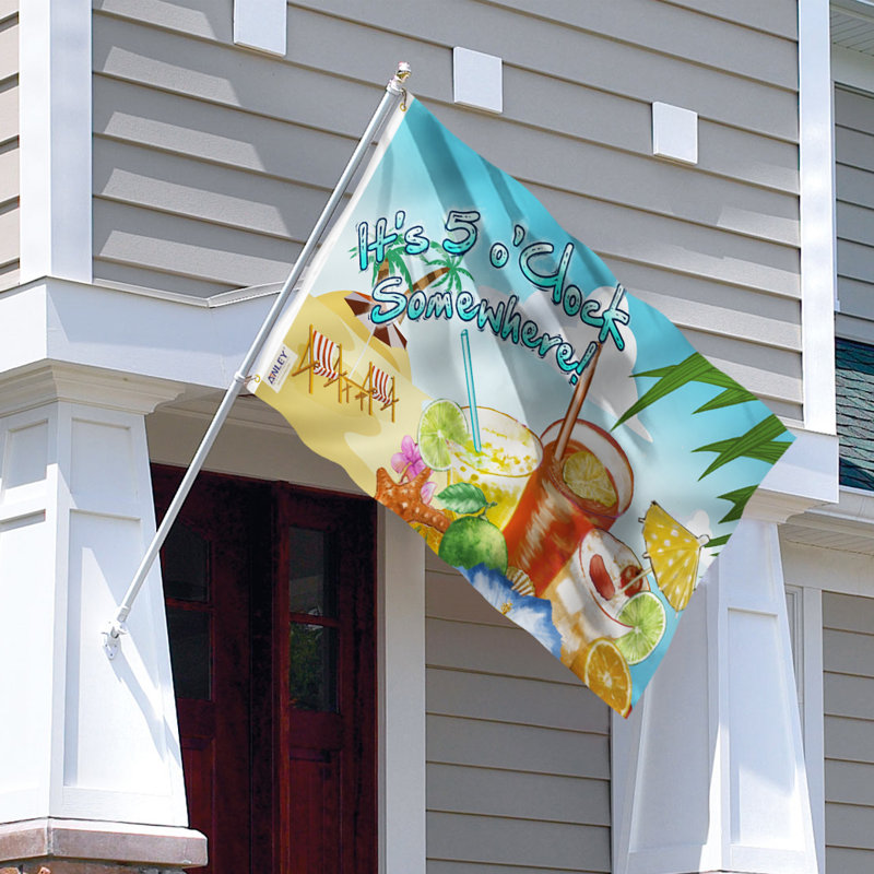 Drapeau de maison en polyester 36 po x 60 po It's It's Horloge 5 po