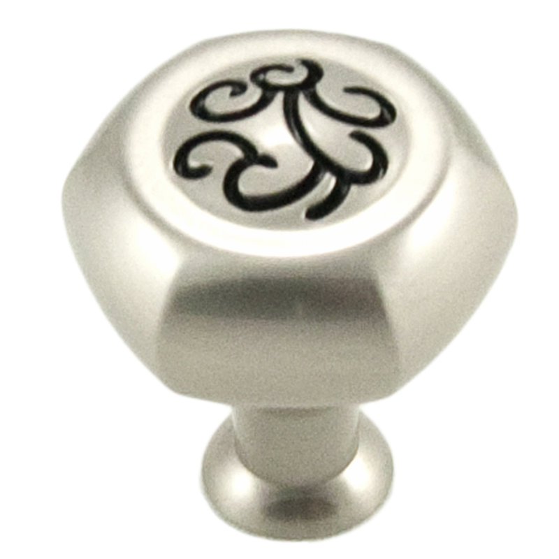 Poignée hexagonale 1 3/8 po avec détails tourbillonnants Palermo, Nickel satiné / noir