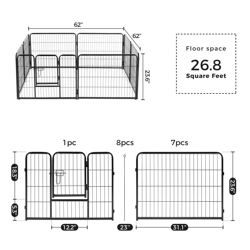 8 Panel Dog Exercise Pen, 23.62" H