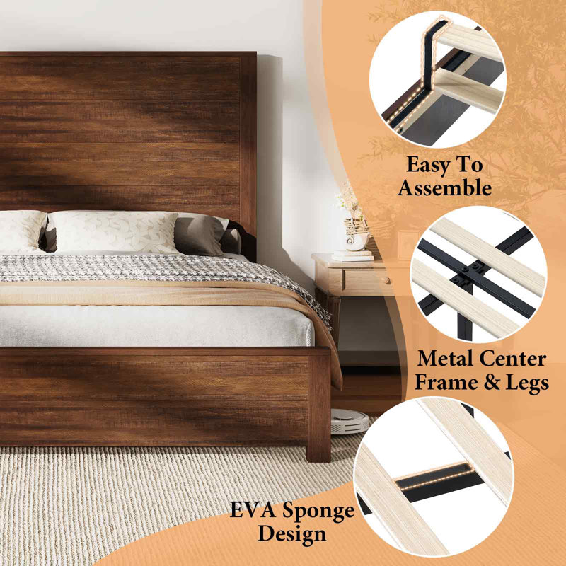 Full Size Reclaimed Barnwood Pine Platform Bed with Headboard
