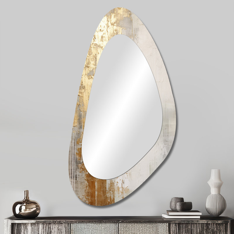 Miroir mural décoratif asymétrique minimaliste doré et beige, «River Lights» - Northern Lights