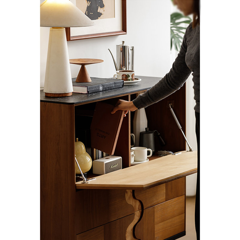 Mid-Century Revolving Door Inlay Accent Cabinet