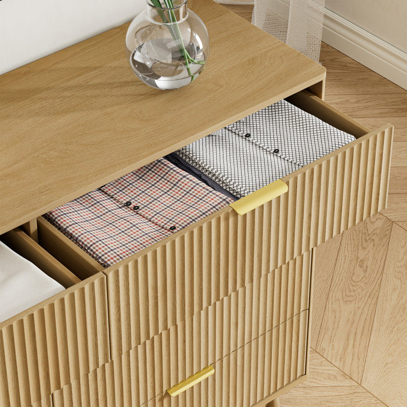 55" W Fluted 8-Drawer Double Dresser For Bedroom, Curved Profile Design, Wood Drawer Organizer For Living Room, Hallway, Nursery, Hallway Closet