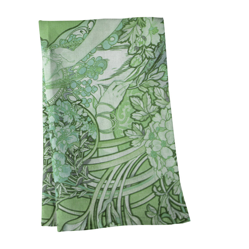 Serviette de thé à fleurs, Sergé de coton, Vert