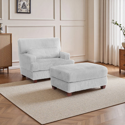 Ermia Modern Faux Fur Chaise Lounge Chair with Movable Ottoman and Pillow