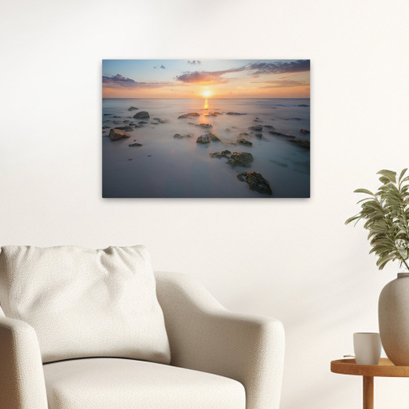 Coucher de soleil océan - coquillages côtiers et corail, photographie de paysage coucher de soleil, H 16 po x l 24 po