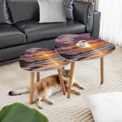 Triangle Nesting Coffee Table Set of 2 tropical beach sunset beautiful day End Table Modern Minimalist Side Table Set for Living Room Bedroom