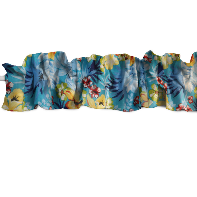 Hawaiian Tropical Print Sleeve Topper Window Valance, Aqua, 7" W x 72" L