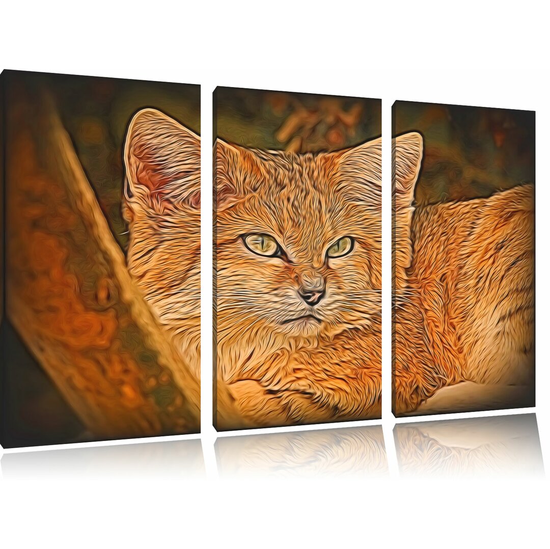 3-tlg. Leinwandbilder-Set „Kleine Sandkatze“, Grafikdruck