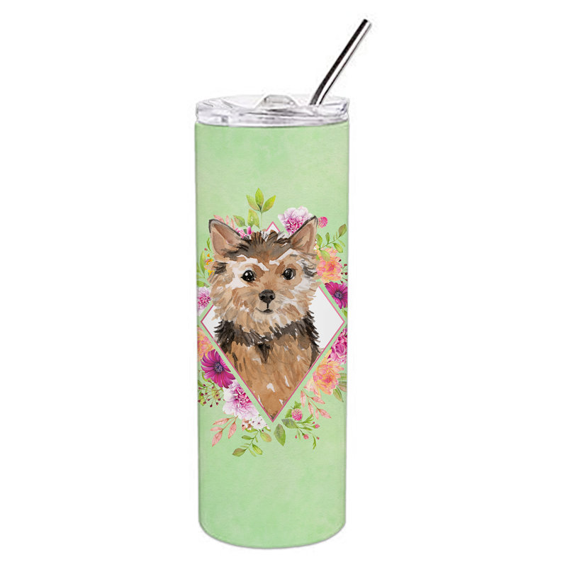 E23BF9F8391D466E9CA4F8DFEBD9A7DB de verre 20 oz à double paroi en acier inoxydable chiot, Norwich Terrier, Vert