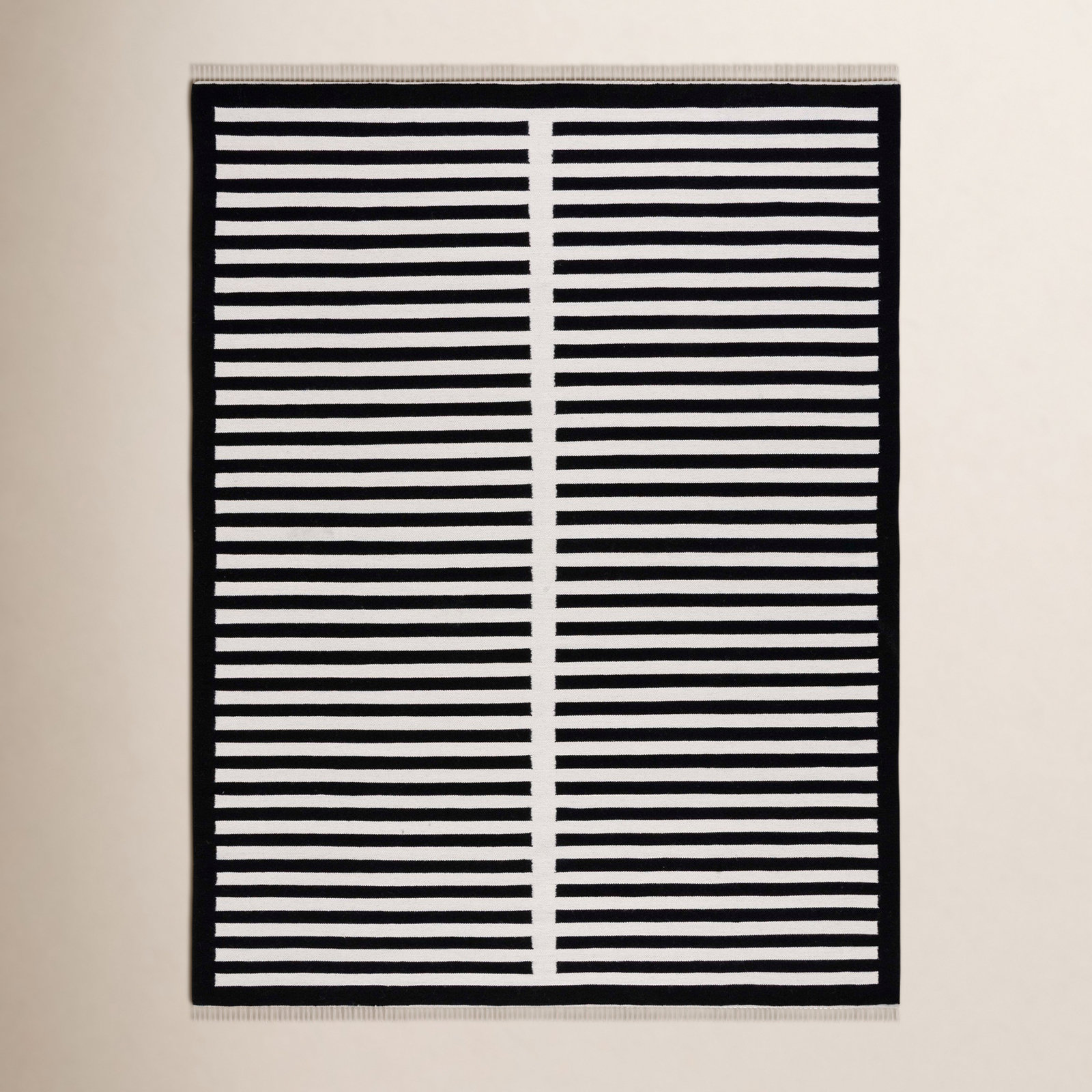 Delia Ivory Black Flatweave Striped Rug, Rectangle 8' x 10'