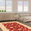 Tapis décoratif en laine de conception unique noué à la main New Age 5 pi 7 po x 7 pi 10 po en laine rouge/beige