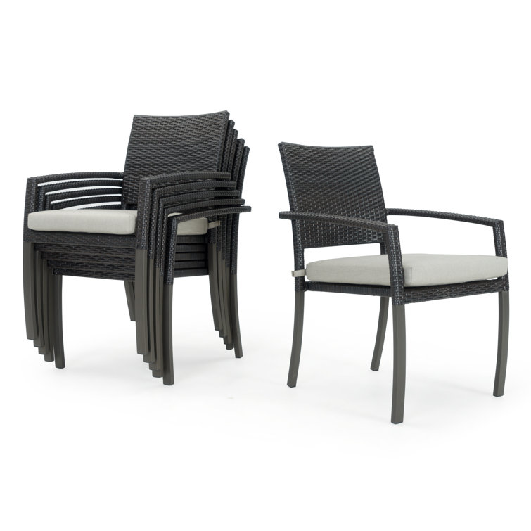 Ehrenfried High-Density Polyethylene (HDPE) Wicker Premium All-Weather Wicker Stacking Dining Armchair with Cushion