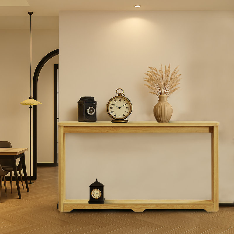 Table d'entrée de style Mid-Century avec console en bois et coins arrondis, Naturel