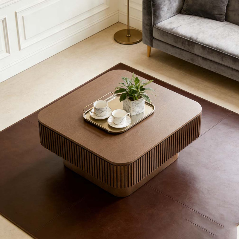 Table basse carrée 31,5 "avec rangement, Noyer