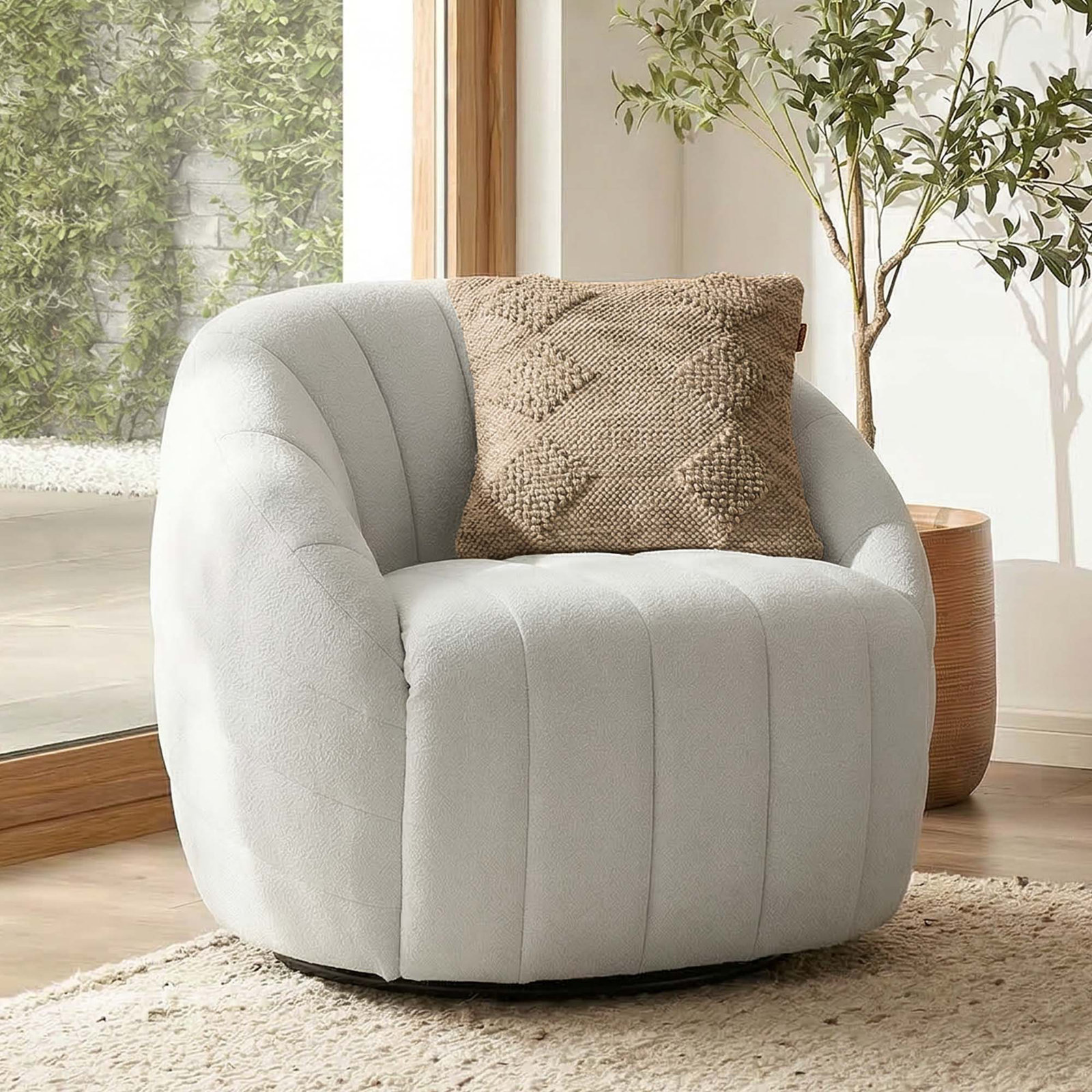 Augustine Upholstered Swivel Armchair, Willow Oyster Performance Chenille