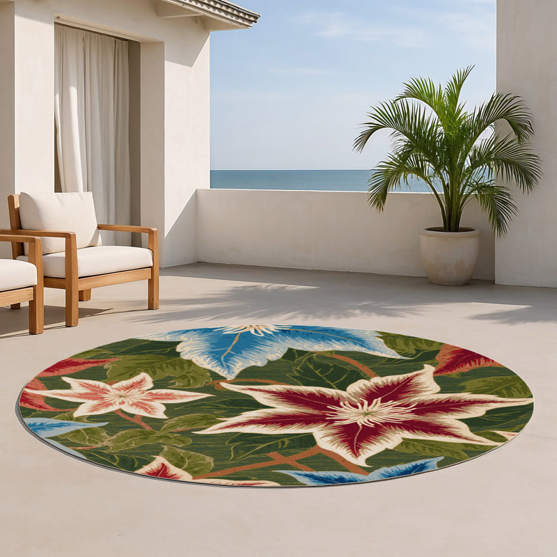 Tapis d'intérieur et d'extérieur brun Botanical, Rond 5 pi