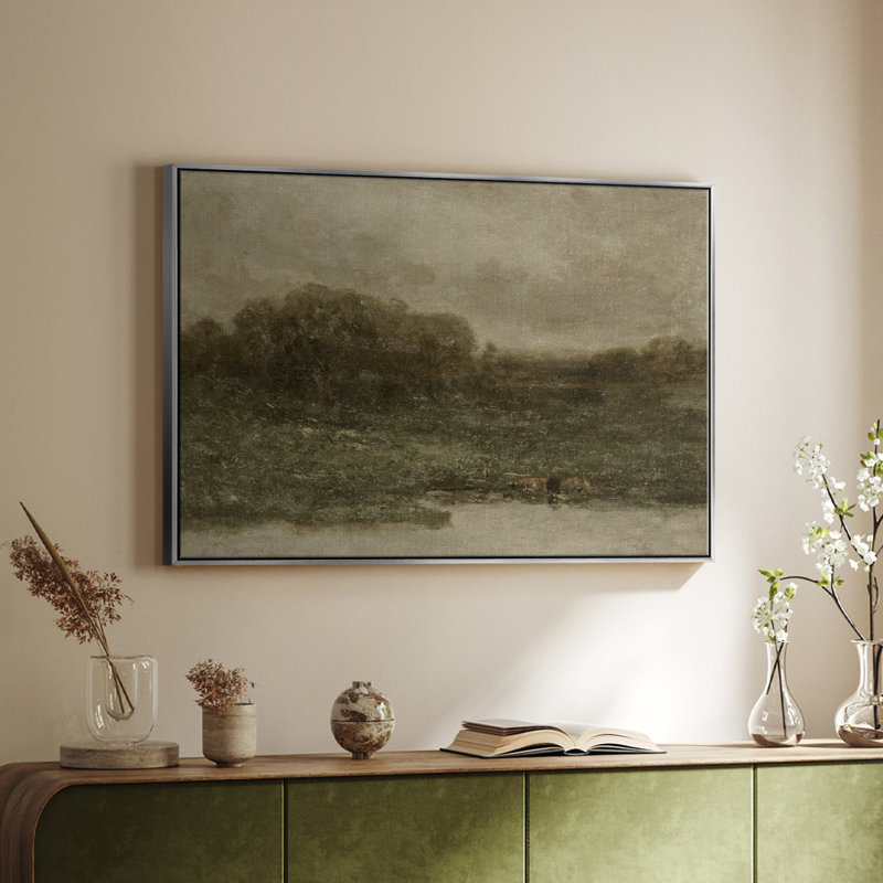 Paysage rétro - DCCXIX, H 25 po x l 37 po x P 2 po, Toile argentée avec cadre flottant