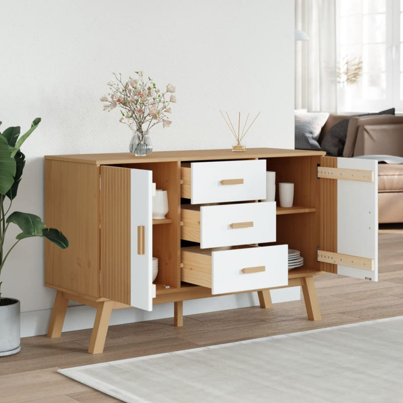 Buffet en bois massif 44,9 po Kennewick, Blanc / brun