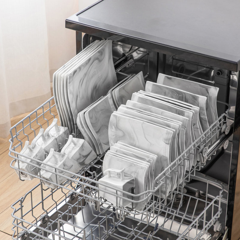 Services de vaisselle carrés en porcelaine, service pour 6, Ivoire blanc, 36