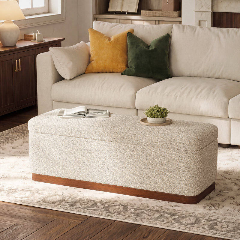 Banc de rangement rembourré moderne 46 "avec base en bois massif noyer et compartiment caché, BEIGE