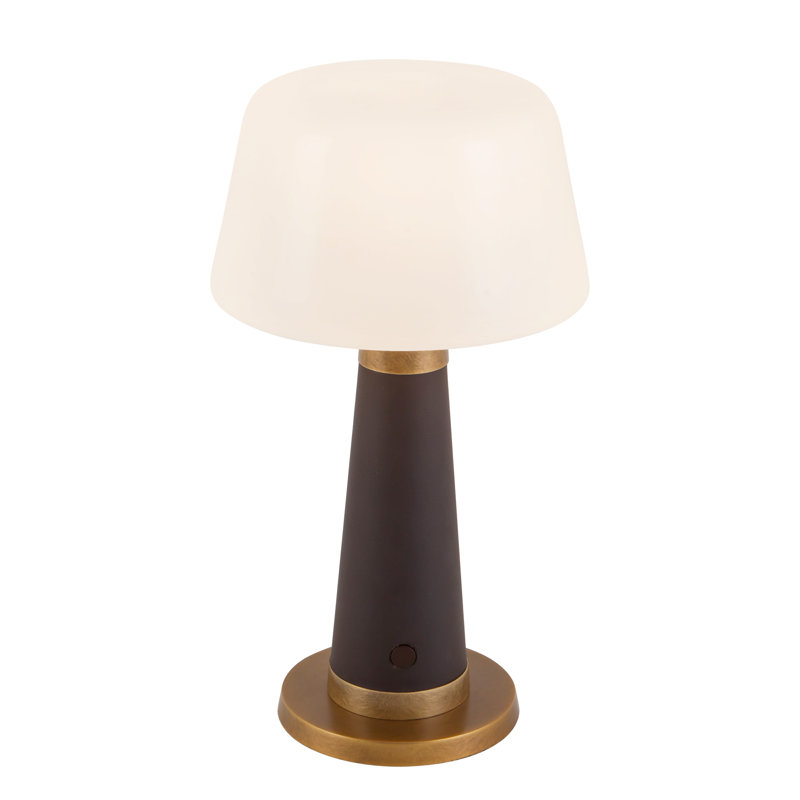 Clemence 11-in Red dimmable LED Table Lamp, Espresso Vegan Leather