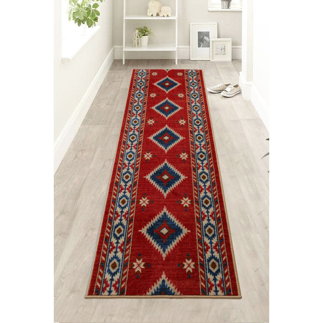Custom Size Canvas Backing Premium Hotel Quality Southwestern Tribal Terra Cotta and Red Runner Rug Millwood Pines Rug 