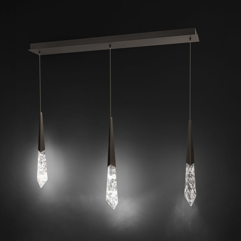 Antique Nickel Crystal LED 3-Light Island Pendant