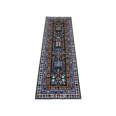 1'11" x 5'8" New Hand Knotted Green Wool Runner Oriental Rug - MOA10289437