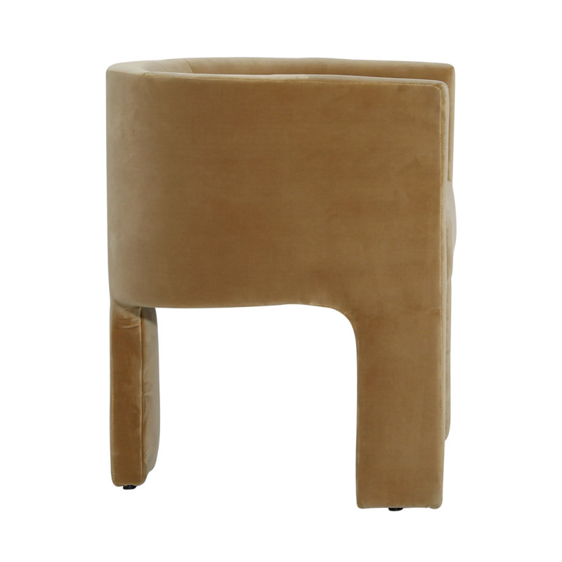 Camel Velvet Upholstered Low Back Arm Chair with Pine Wood Frame