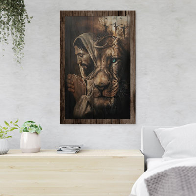 " Jesus Praying And Lion Artwork "