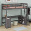 Structure de lit en bois massif avec tablettes de rangement, armoire, bureau en U et 2 tiroirs-1154058130-1154058129