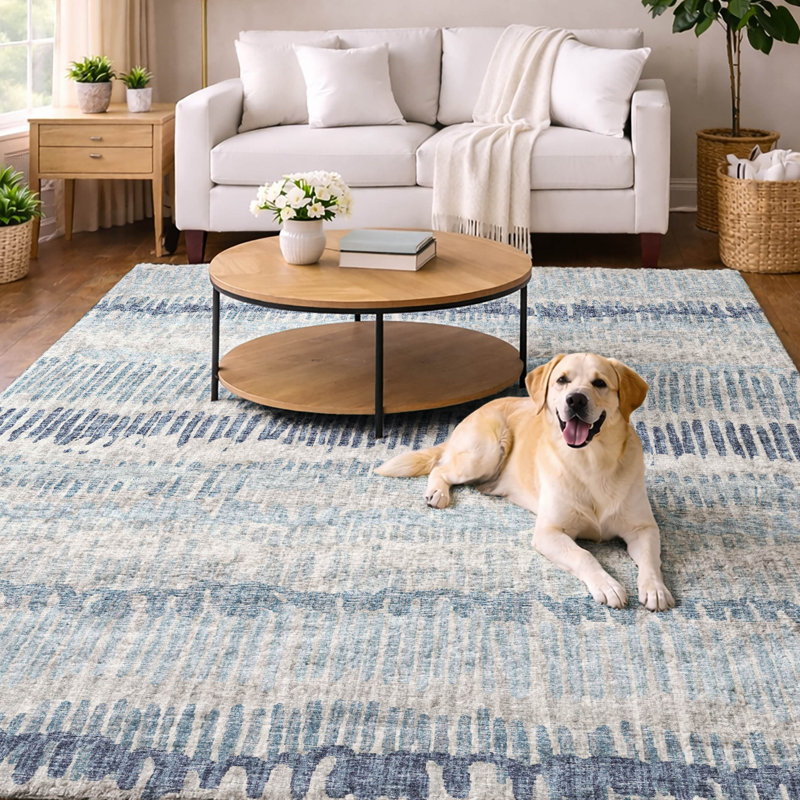 Tapis à poils longs de qualité supérieure lavable à la machine, Bleu, 3 pi x 5 pi