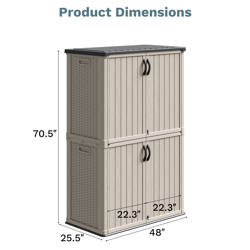 4 Ft. W X 2 Ft. D Outdoor Resin Vertical Storage Shed, Beige