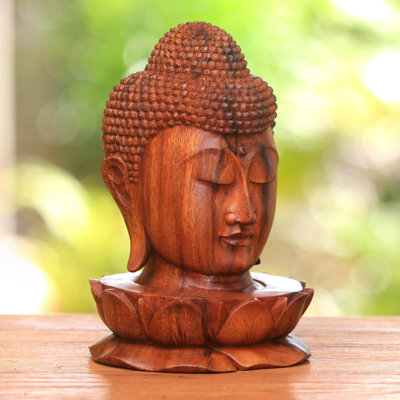 NOVICA Handmade Buddha And Lotus Wood Sculpture