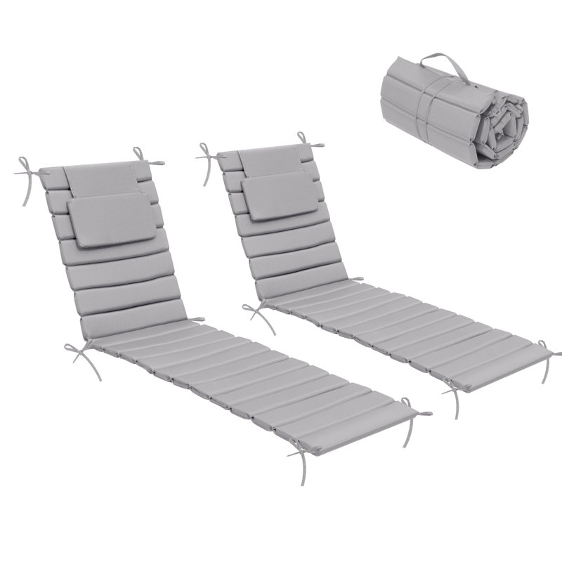Coussins de chaise longue d'extérieur L 72 po x l 21 po avec repose-tête et attaches (ensemble de 2), L 20,87 po x P 70,87 po