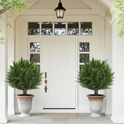 24.4" Artificial Topiary Ball Trees, 2 Pack UV Resistant Fake Bushes with Ground Spike, Faux Cypress Plants Outdoor Shrubs for Front Porch Garden Yard Decor