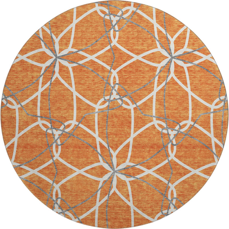 Premium Machine Washable Prisco Orange Rug, Round 8'