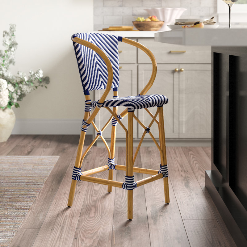 Clint Counter Stool with Solid Wood Frame, Blue