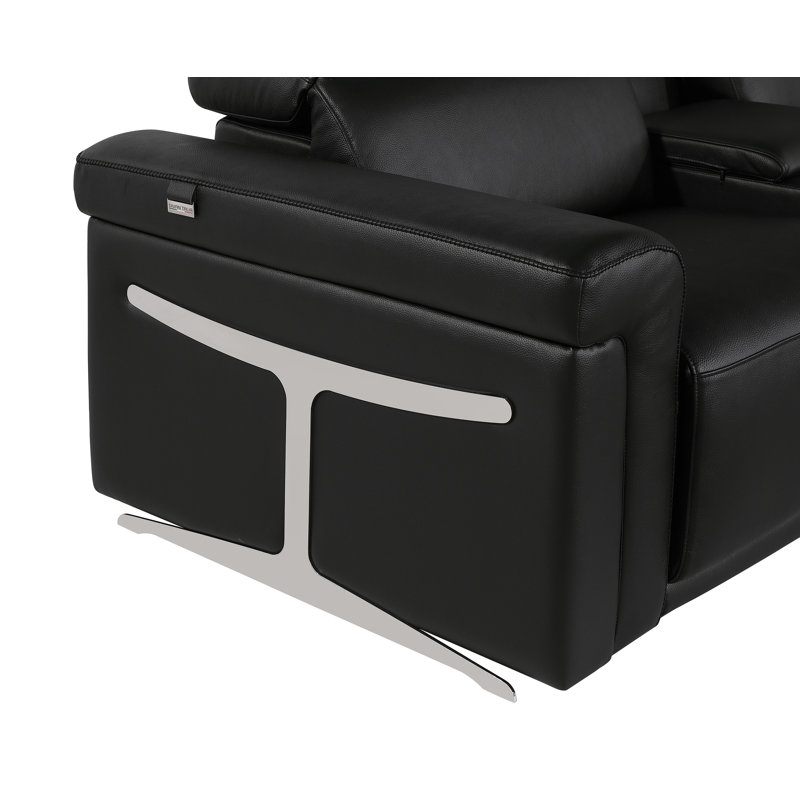5-Piece 3-Power Reclining Italian Leather Sofa With Power Headrest, Black