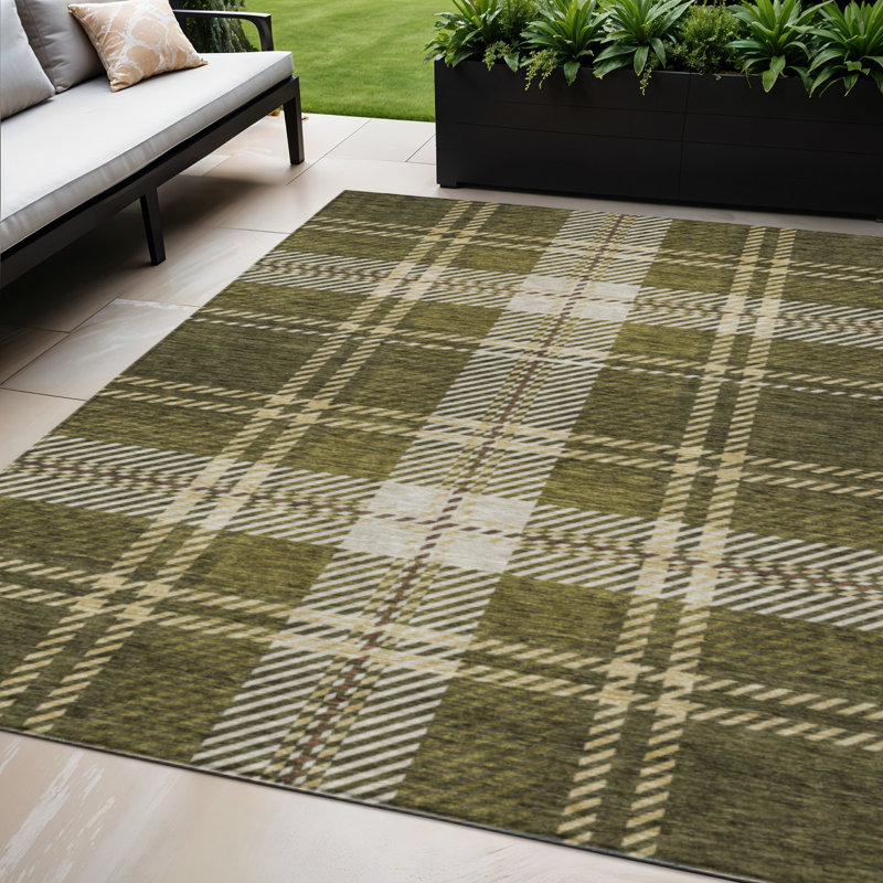 Tapis lavable à carreaux vert olive 5 pi x 8 pi intérieur / extérieur
